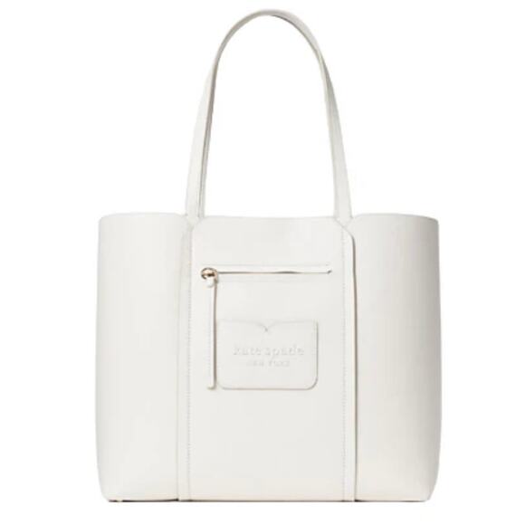 Kate Spade Women's Purse White Pebbled Leather Double Strap Large Tote Bag - Picture 1 of 11